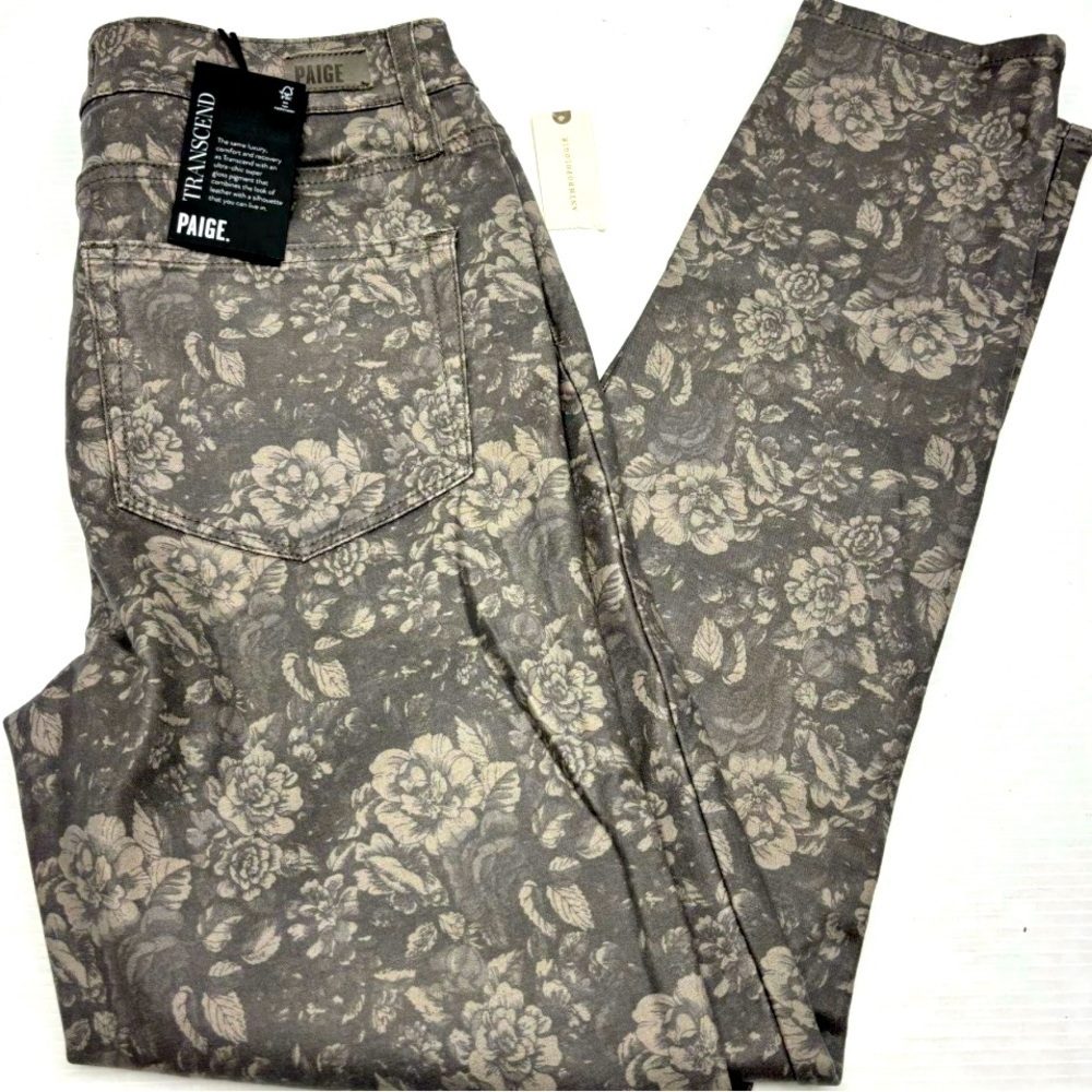 NWT Paige Anthropology Tan/ Cream Floral Hoxton Skinny Hi-Rise Luxe Coated Jeans